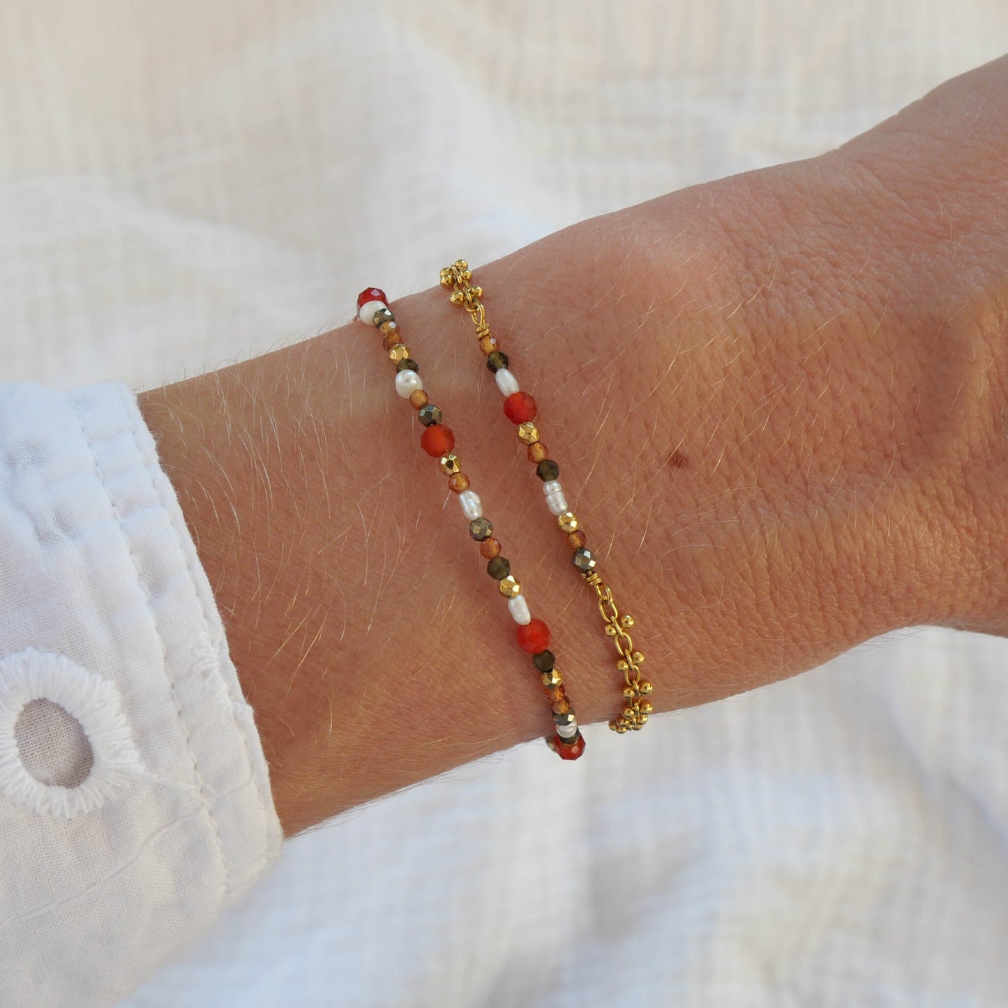 Bracelet Méli en Cornaline, pierre semi précieuse et plaqué or