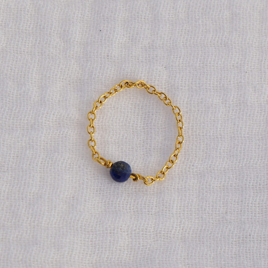 Bague Lapis Lazuli sur chaine fin plaqué or 